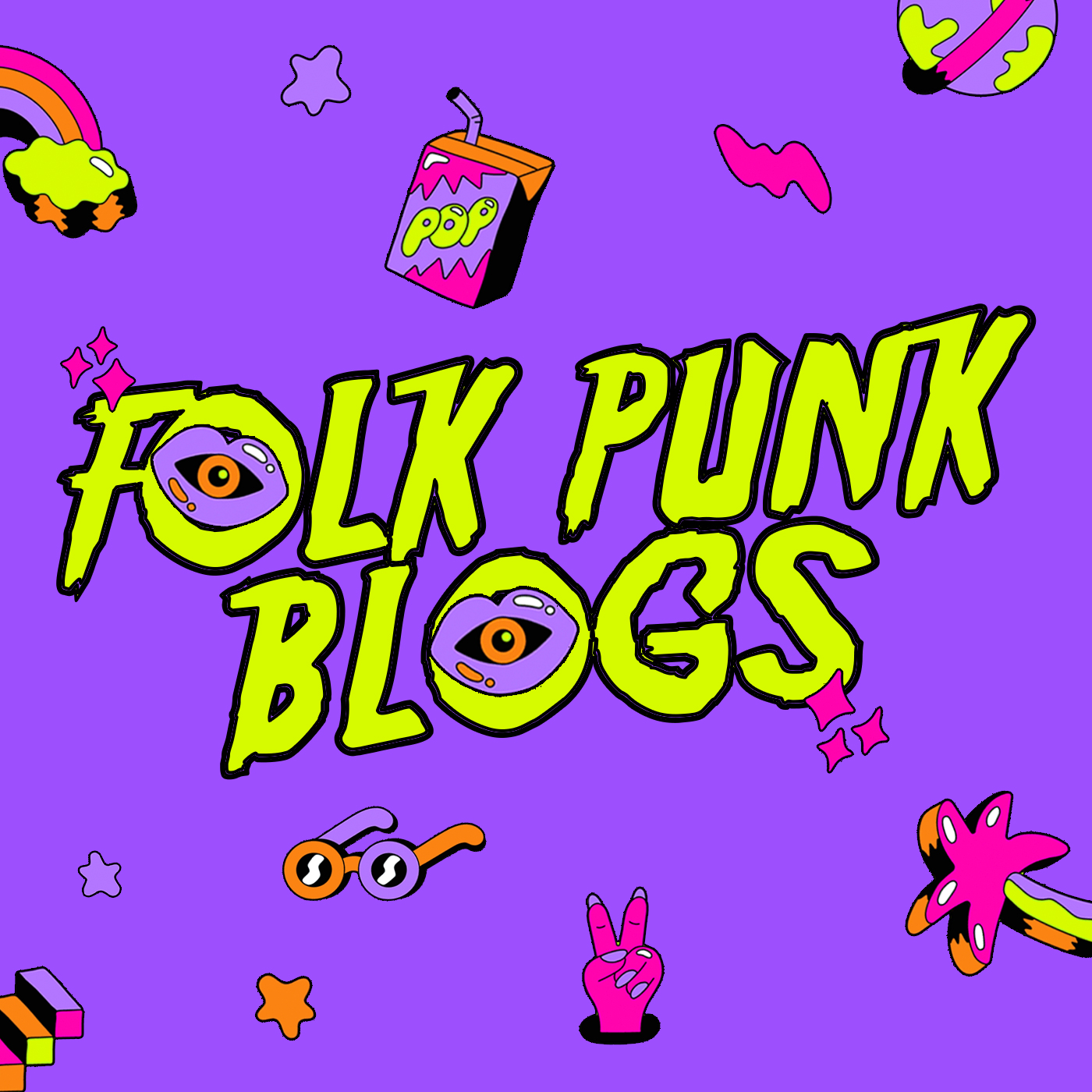 Folk punk blogs artwork with handwritten style text and rough visual elements.