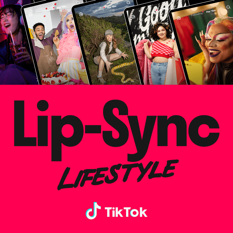 Hot pink cover reading 'Lip-Sync Lifestyle' beneath a fan of phone screens showing TikTok creators mid-performance