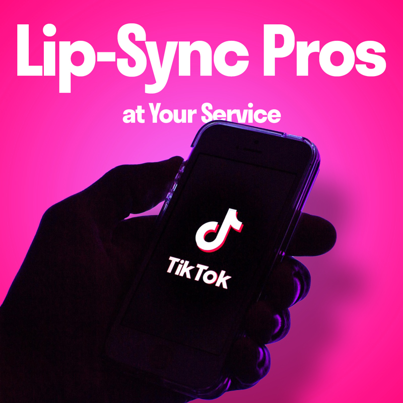 Magenta cover reading 'Lip-Sync Pros at Your Service' over a silhouetted hand holding a phone showing the TikTok logo