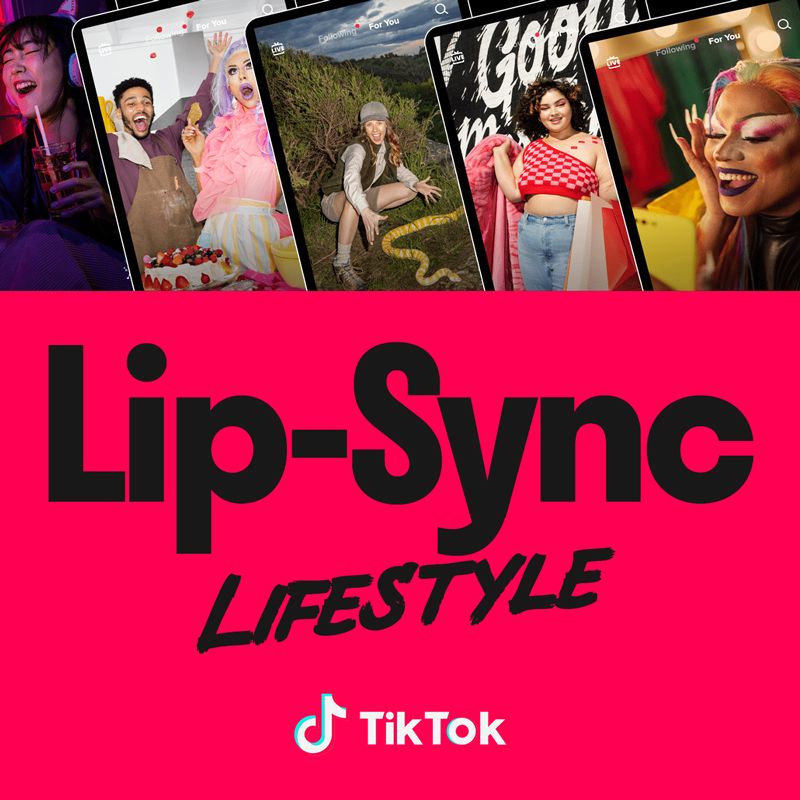 Hot pink cover reading 'Lip-Sync Lifestyle' beneath a fan of phone screens showing TikTok creators mid-performance