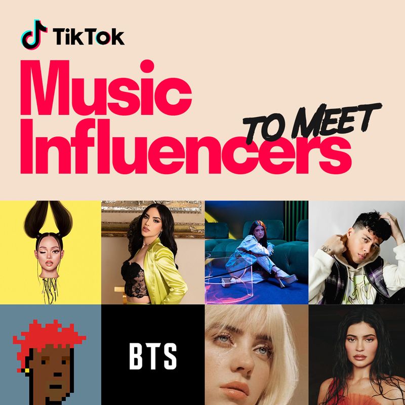 Cream cover reading 'TikTok Music Influencers to Meet' in pink type above a grid of eight artist portraits