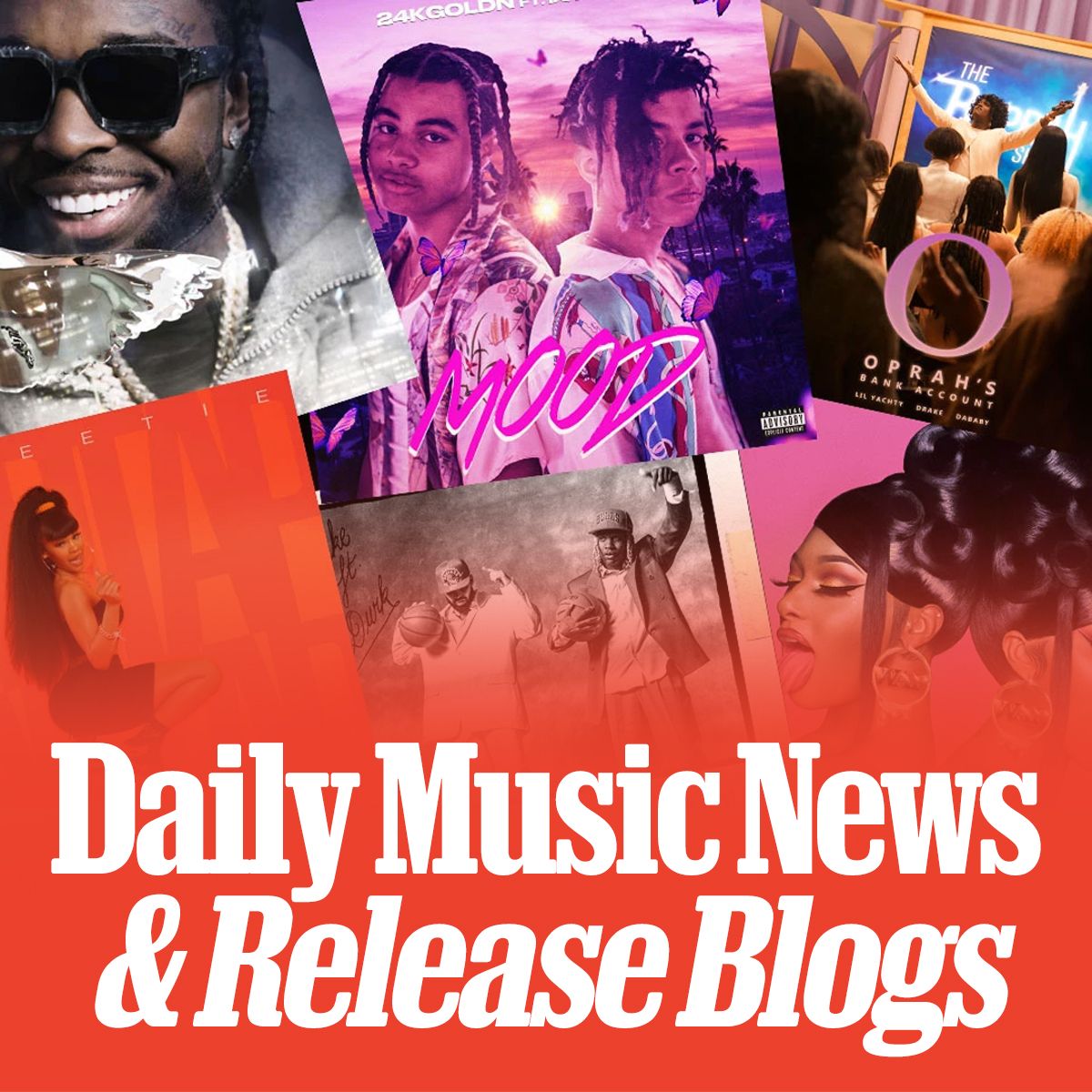 Orange collage cover of album artwork reading 'Daily Music News & Release Blogs'