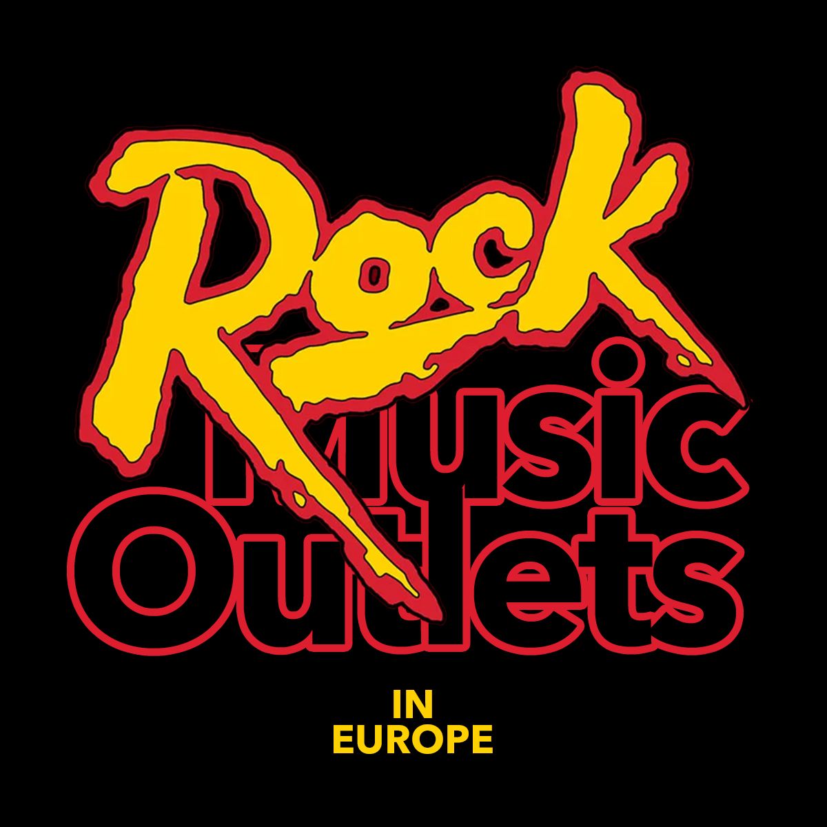 Black cover with yellow and red rock lettering reading 'Rock Music Outlets in Europe'
