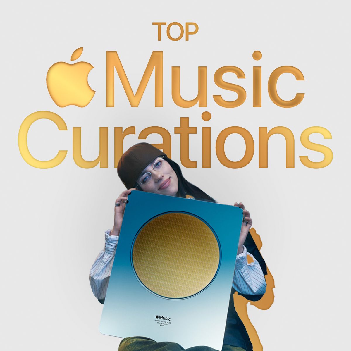 Light cover with gold Apple Music lettering reading 'Top Apple Music Curations'
